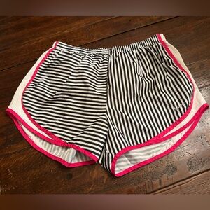 Vintage Nike Women's Black & White Striped Athletic Shorts with Pink Trim